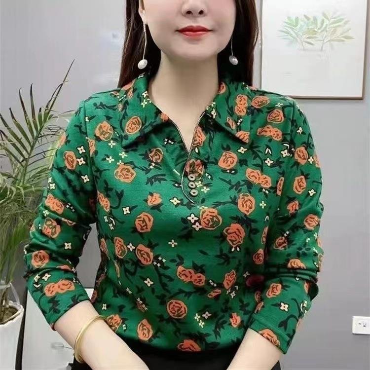 2025春秋新款打底衫女时尚洋气百搭妈妈装外穿宽松长袖t恤衫上衣
