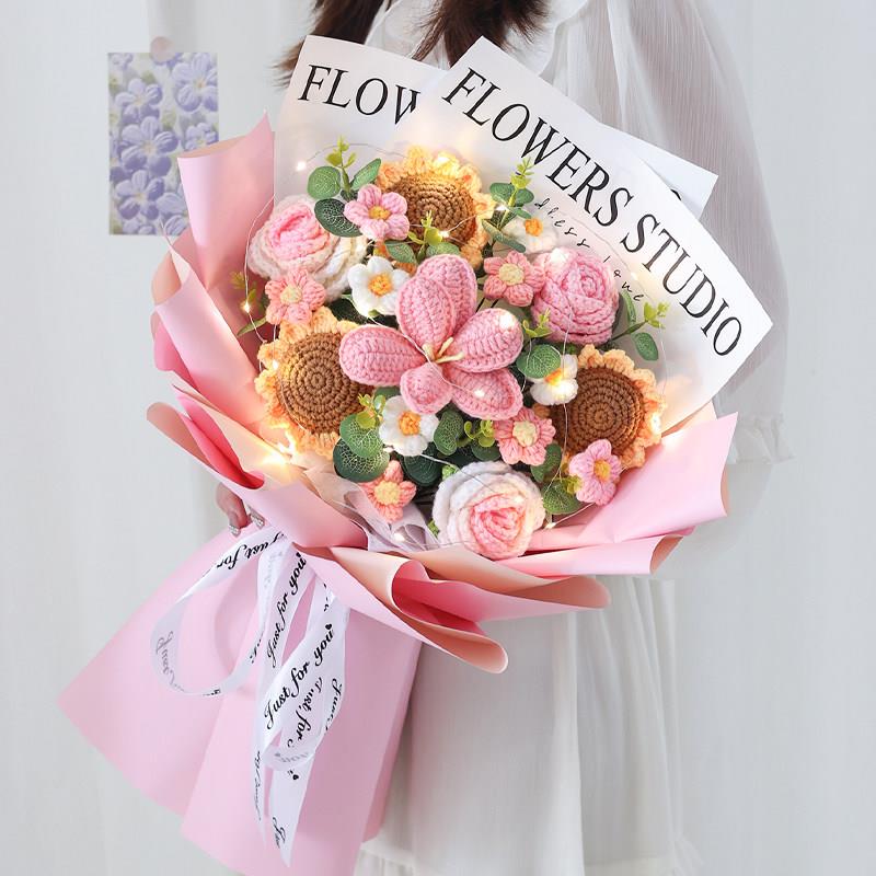 护士节向日葵玫瑰花钩针毛线 线花彷真花束闺蜜生日礼物编织手捧