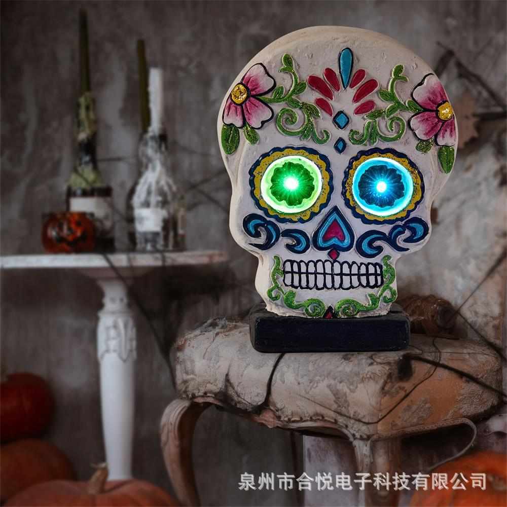 欧美鬼节摆件太阳能雕塑工艺品骷髅头台灯创意氛围灯摆件爆品