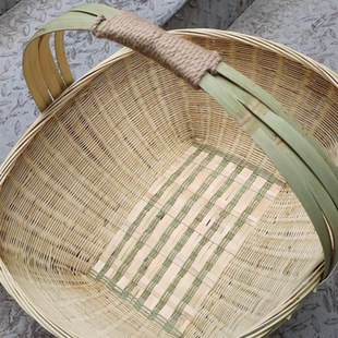 手工竹编制品家用椭圆形手提篮买菜篮购物篮竹青编织鸡蛋篮竹篮子