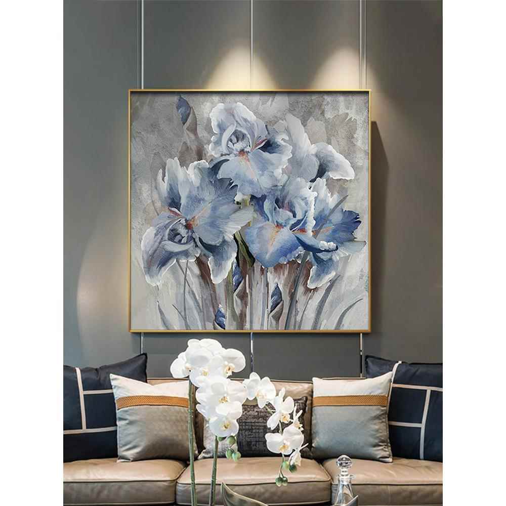 网红抽绘油画大芬象村餐厅花装饰画现代玄关客厅挂画正方形卉手肌图片