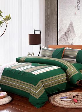 高档老粗布四件套全棉床复古国风典民族古风浅蓝色单加厚中民宿包