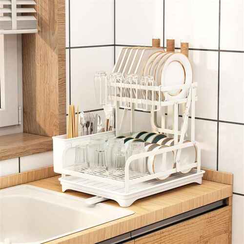 厨房沥水碗架台面餐盘收纳家用带排水置物架免安装水杯筷子刀叉架