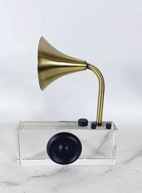 明简约现代透弧形留声机水晶件样板摆间客1576厅玄关面装桌饰品