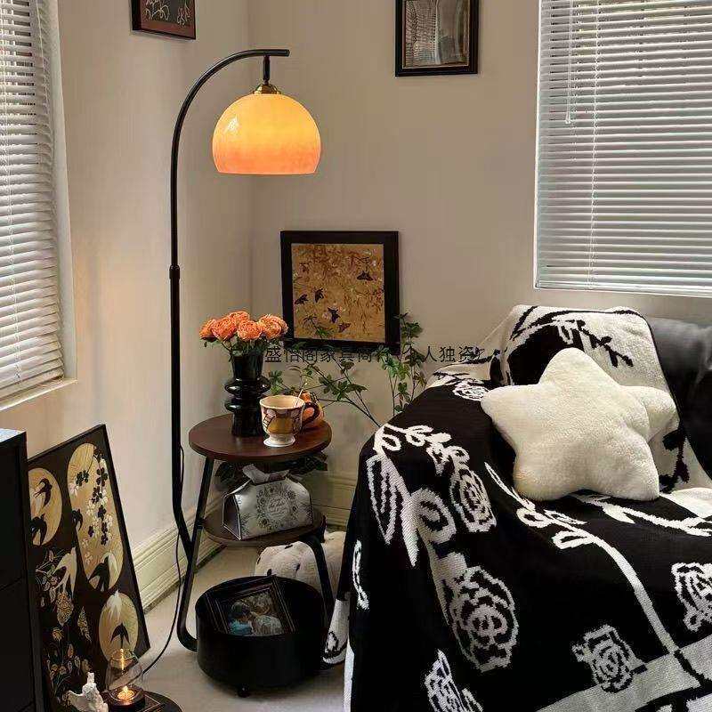 室中古风柚子落地灯客厅几沙发氛546围感茶美旁式复古卧床头柜一