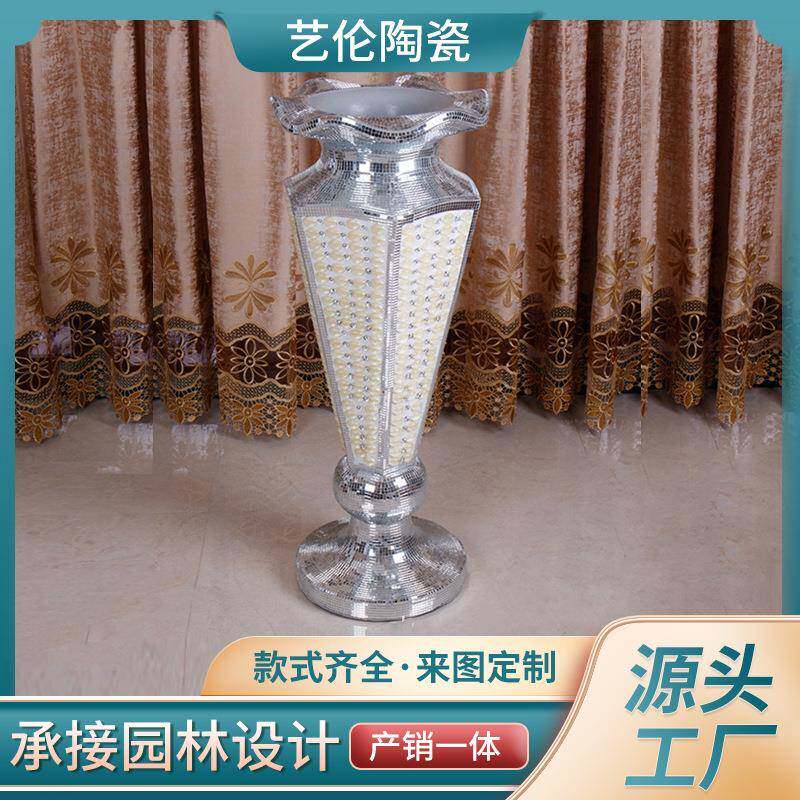 新款贴钻玻璃钢花器插花花器客厅酒店装饰摆件落地大花瓶