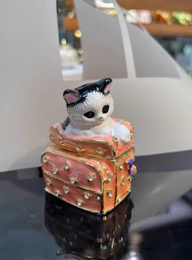 书包小猫珐琅彩首饰盒七宝烧手工艺品抖音爆款摆件家居饰品收纳盒