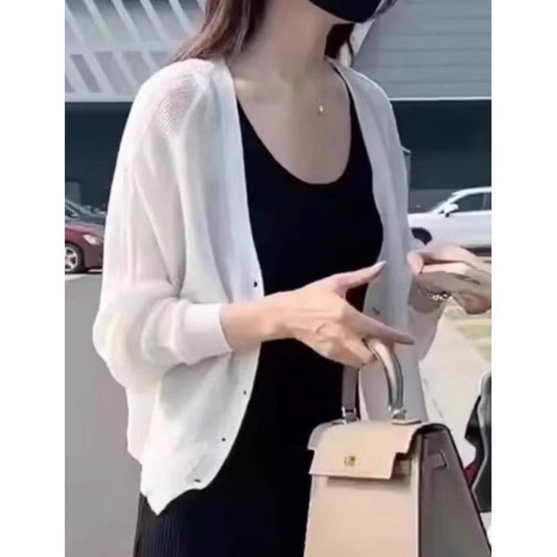 冰丝针织防晒开衫女夏季薄款配吊带裙的外搭大尺码宽松白色披肩上