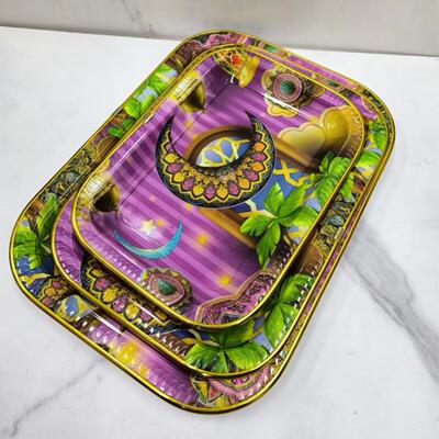 Muslim Plate 34*24.5 Colorful Floral Paper Plate Plastic Pla