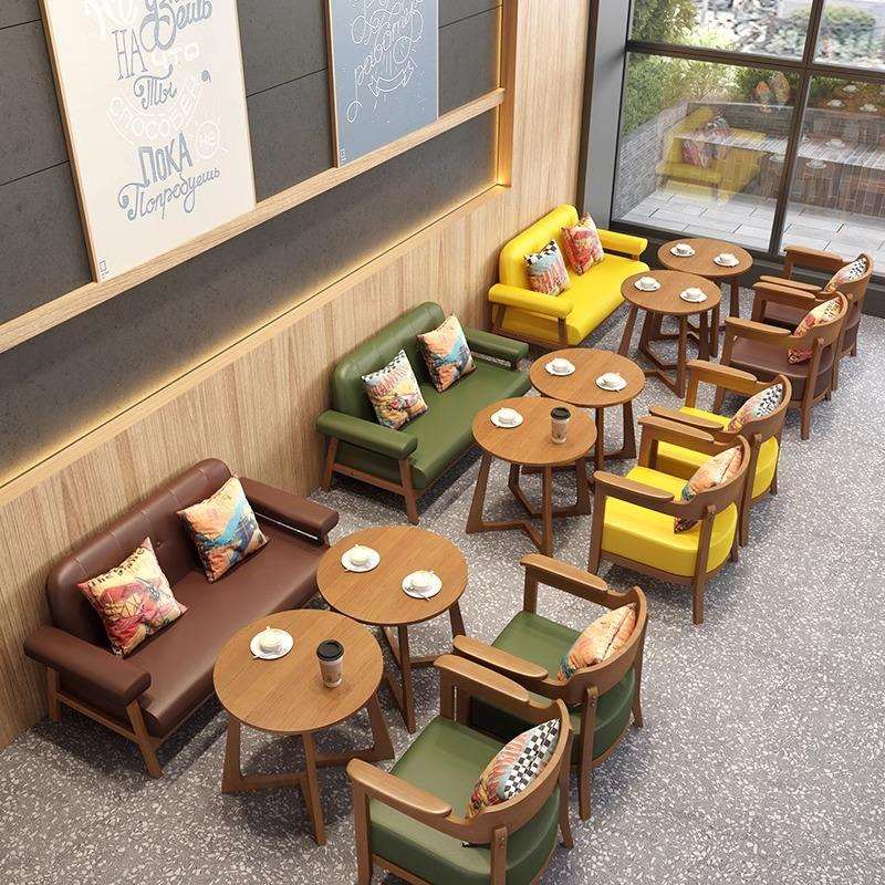 简约风咖啡厅桌椅沙发奶茶店桌子书吧酒吧西餐厅休闲桌椅卡座沙发