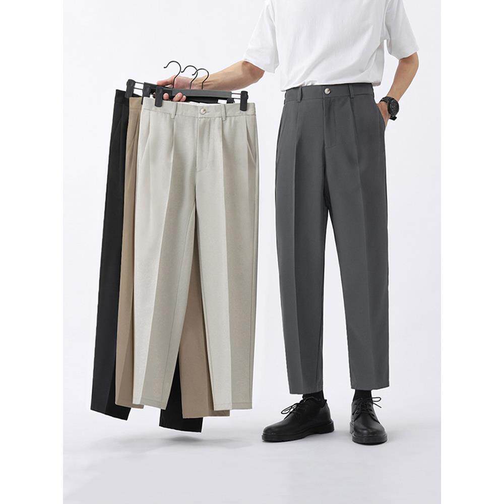 夏季垂感抗皱免烫西裤男九分裤小直筒微宽松长裤男士通勤休闲西裤