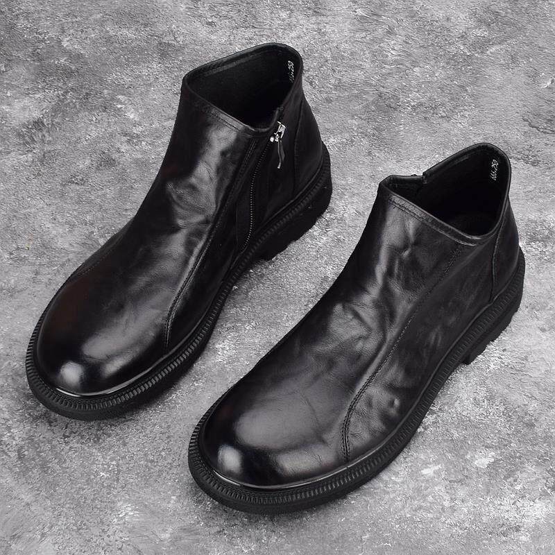 真皮透气马丁靴男头层牛皮高筒皮鞋厚底拉炼 炼 男士单靴商务切尔