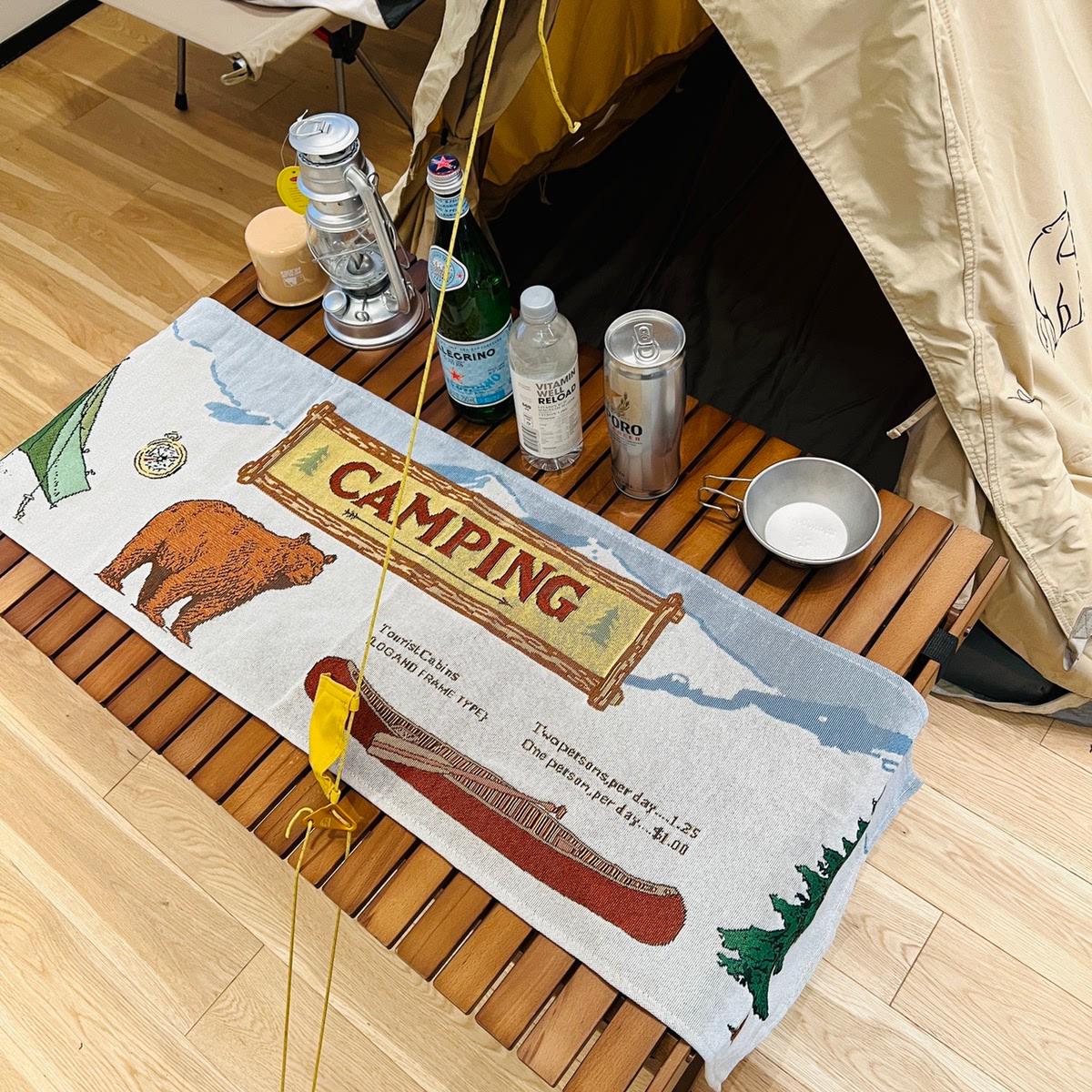 camping文艺布艺餐桌户外露营营地家用桌子书桌桌布装饰个性桌旗