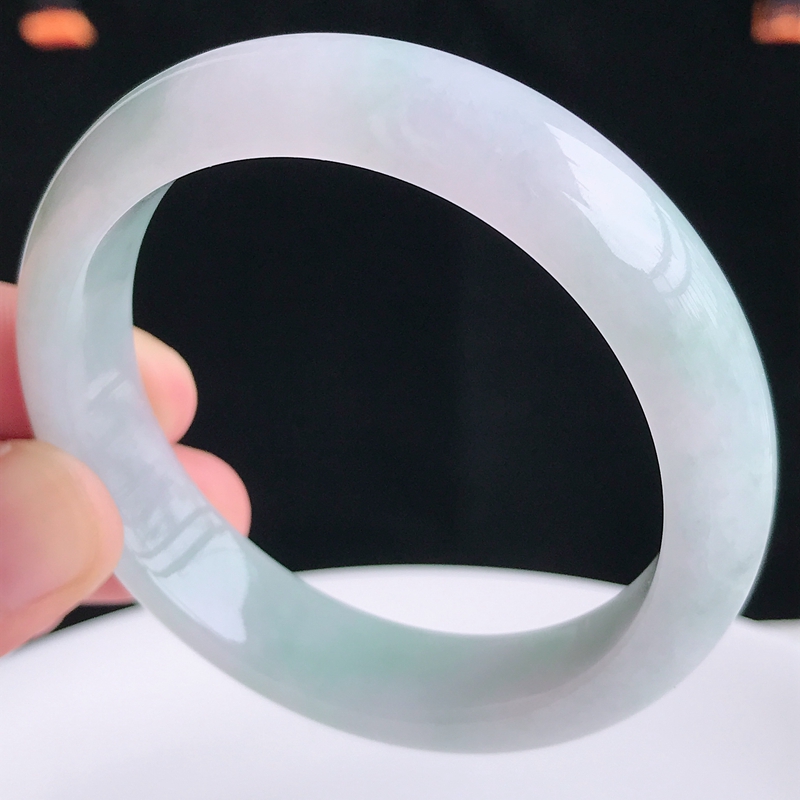 纯天然正品缅甸玉镯54.2圈口好种水浅绿正圈手镯51.50g