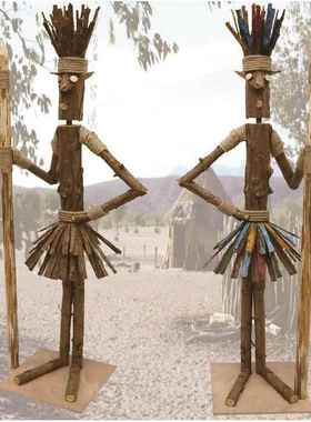 创意摆件部落酋长木头人偶站立式木头人户外露营布场原木装饰道具