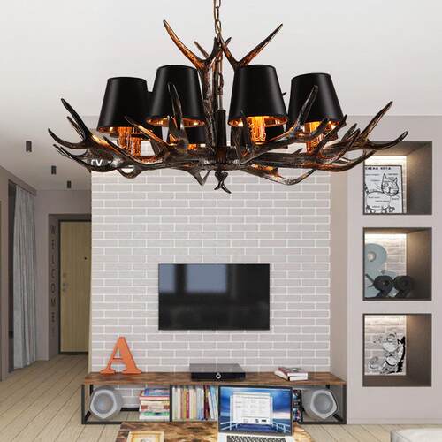 北欧鹿角吊灯美式乡村创意复古客厅餐厅服装店卧室个性灯罩鹿角灯