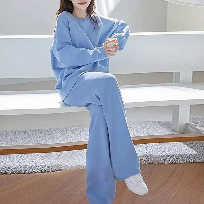 欧洲站蓝色休闲时尚套装女2026新款春秋冬洋气减龄运动卫衣两件套