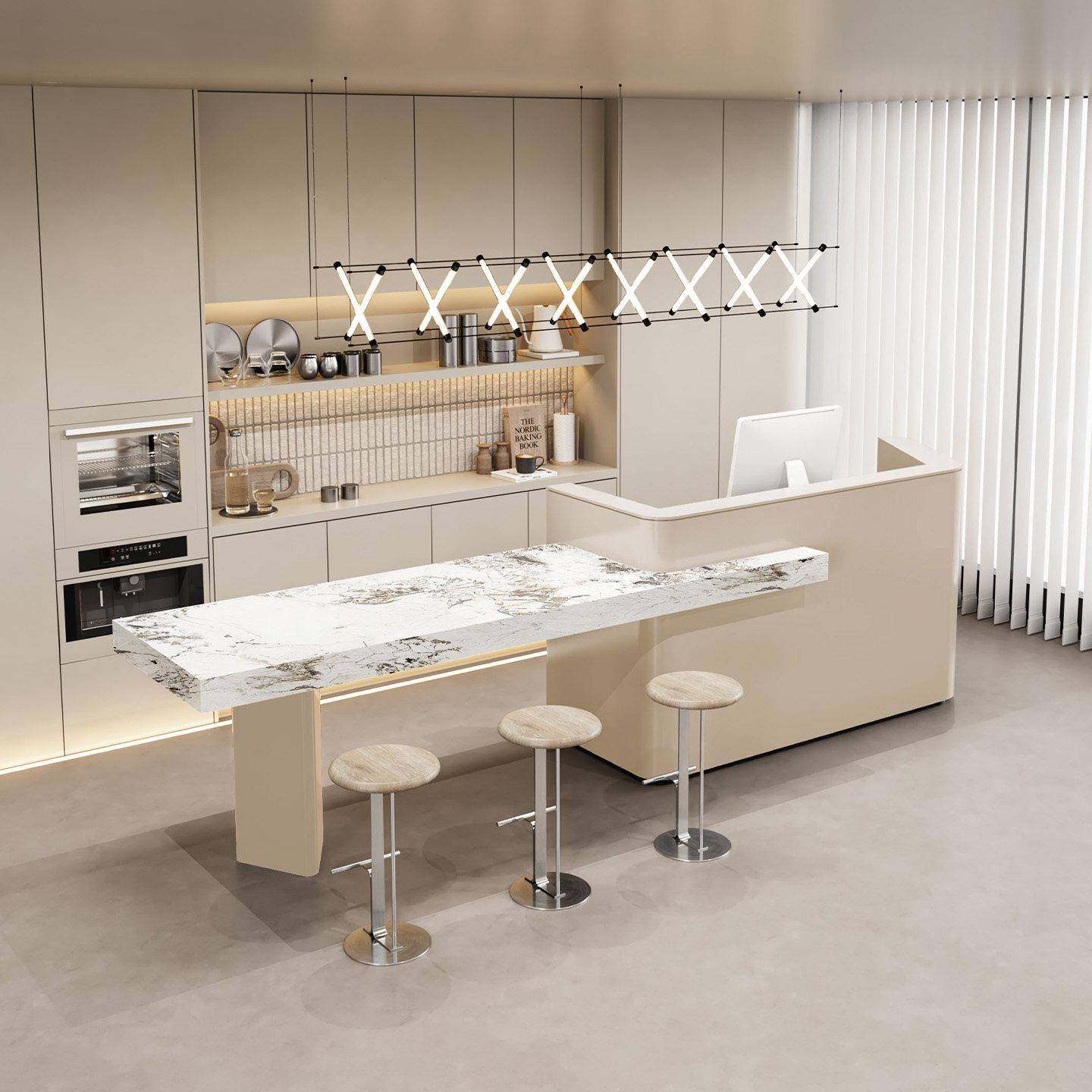 奶油风水吧台美容院收银台茶桌一体酒店公司茶水间岛台前台接待台,商业/办公家具,收银台,淘宝优惠券,粉丝福利购,淘宝优惠卷