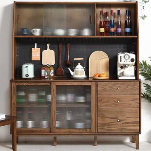 黑胡桃色纯实木餐边柜美国红橡木酒柜上下台组合北欧风