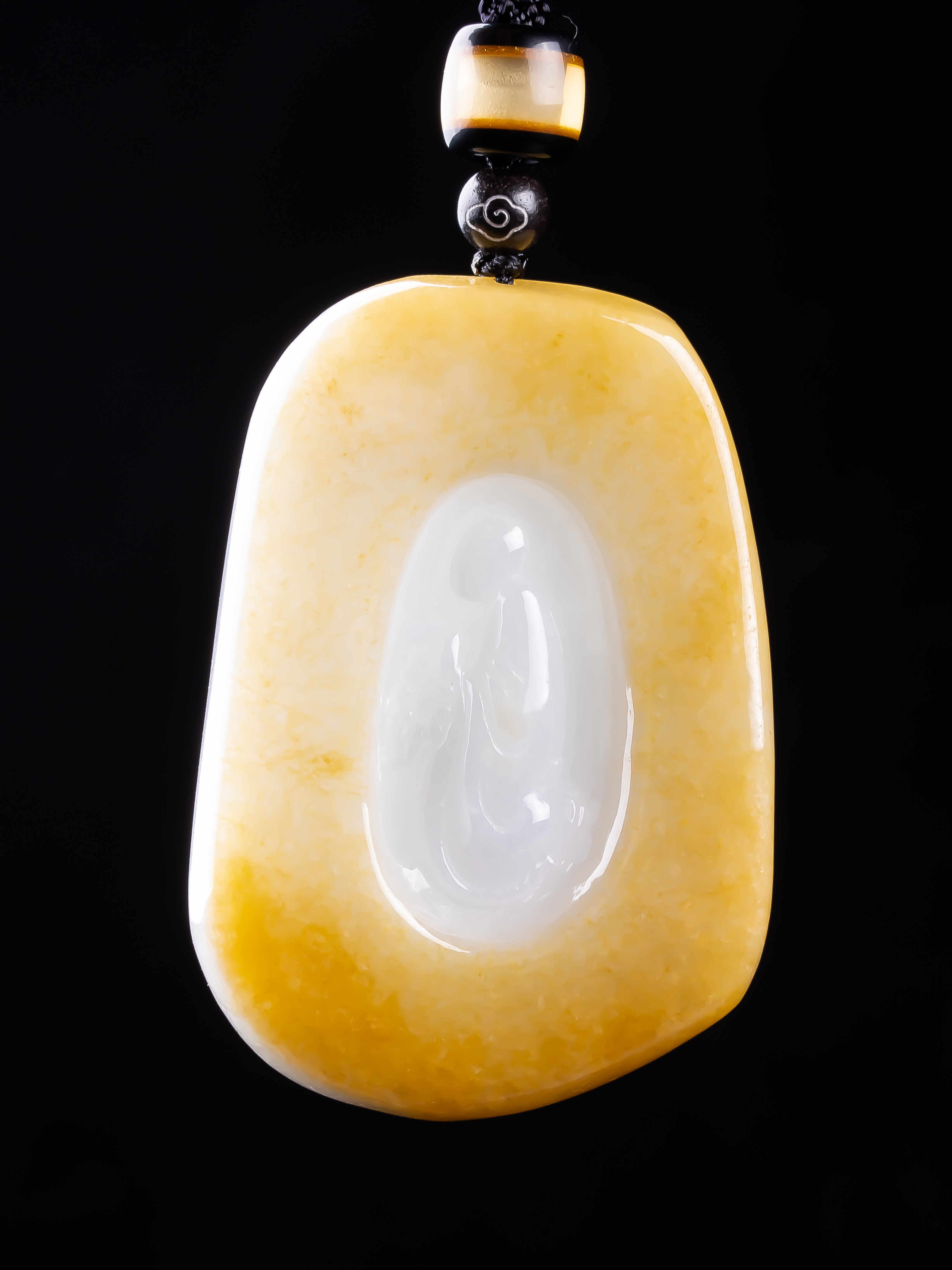 缅甸天然真品翡翠冰蓝飘黄翡满色高档精品闪拍悟道玉石吊坠65.02g