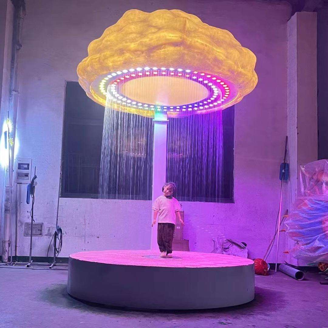 云朵水幕雷达感应人体互动水帘打雷闪电七彩灯光脚踏感应下雨装置