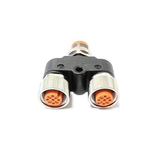 M12连接器三通Y型一出二4芯5芯传感器接头一公转二母航空防水插头