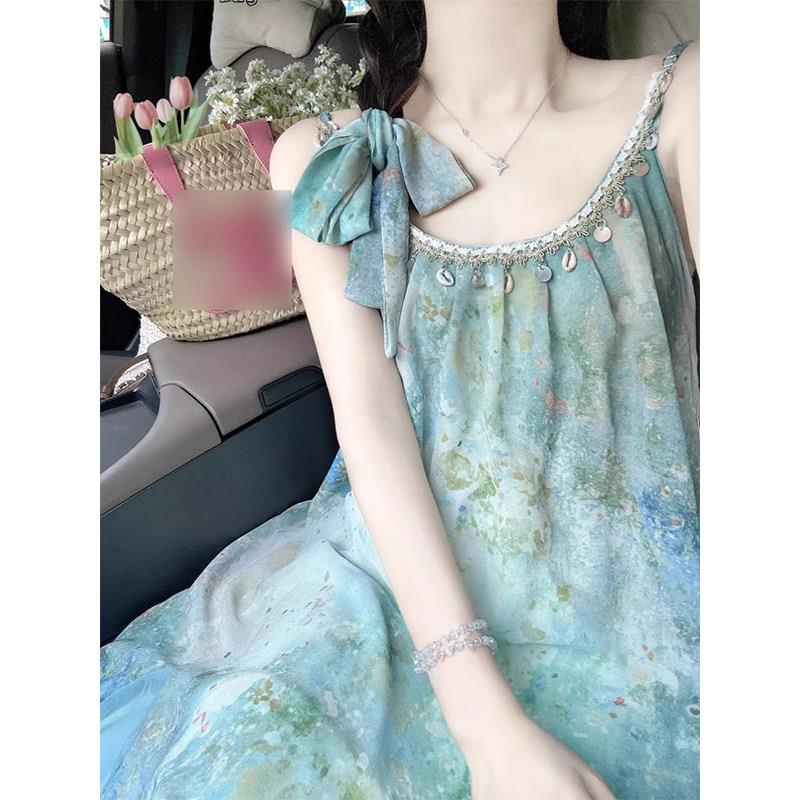 欧洲站夏季女装2025新款海边度假沙滩裙法式高级感吊带碎花洋装