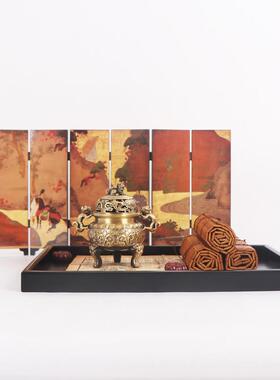 新中式样板间茶室边柜书柜软装饰设计师艺术屏风橱窗桌面组合摆件