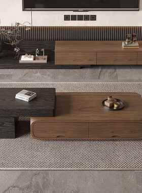 Ta胡桃木意式茶几家用缩客厅小户型l现代约网红简古风884电视柜伸