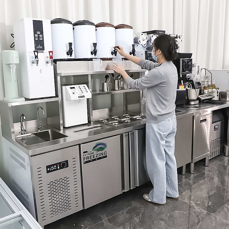 奶茶店设备全套商用制冷工作台咖啡店操作台开槽定制饮品店水吧台
