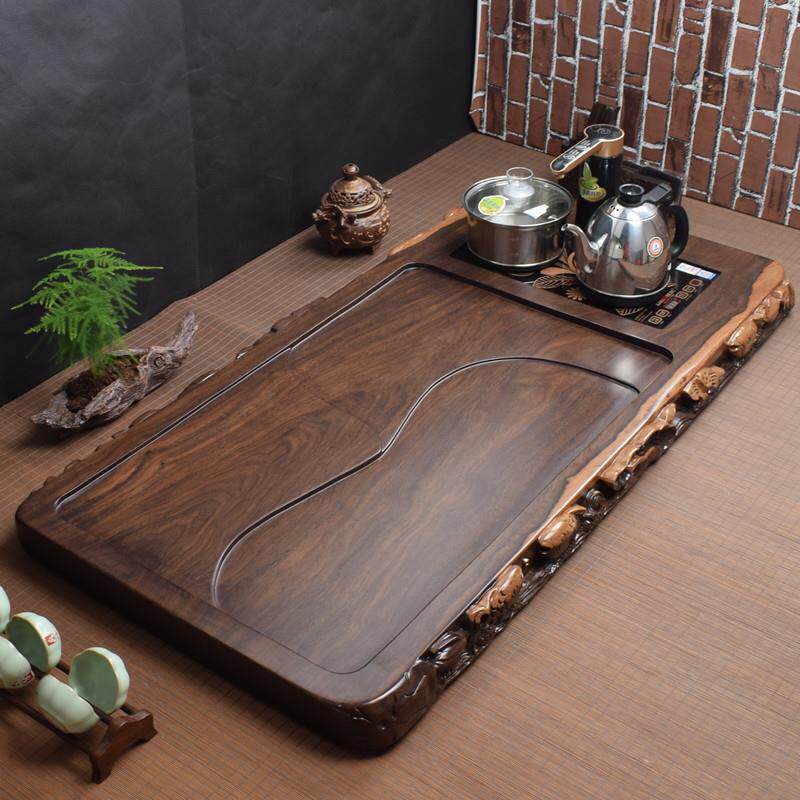 中式黑檀木茶盘带电磁炉烧水壶一体整块实木茶海茶海原木排水茶具