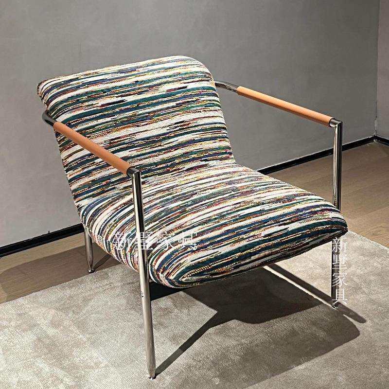 意式布艺客厅单人休闲沙发扶手椅酒店民宿接待洽谈椅不锈钢单人椅