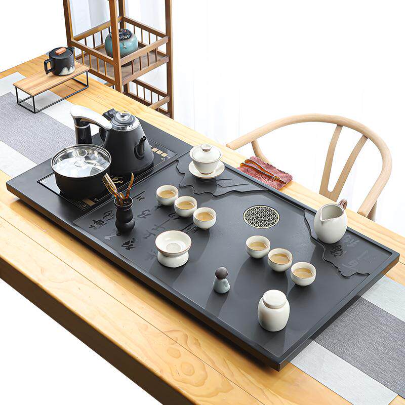 天然整块乌金石茶盘全自动一体茶具套装家用功夫电磁炉客厅大茶台