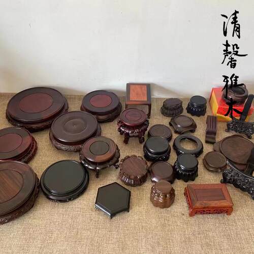 实木覆古中式茶壶玉器奇石香炉花瓶花盆摆件底座将军罐盖文房彷古