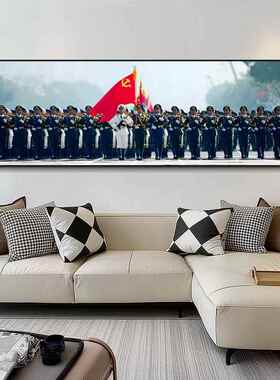 阅兵仪仗队挂画中国三军高清壁画横版大气客厅办公室背景墙装饰画