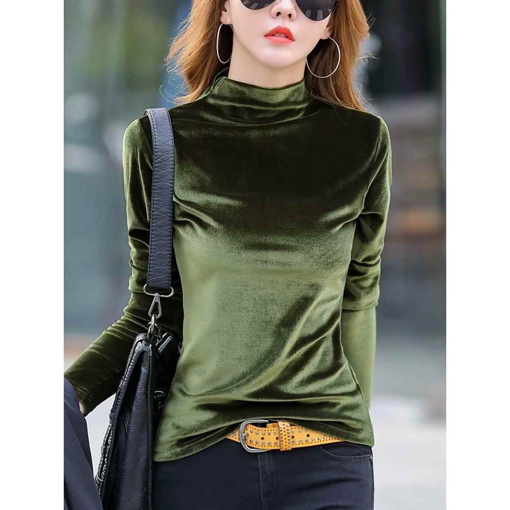 秋冬半高领金丝绒打底衫女内搭修身长袖T恤显瘦洋气百搭中领1024z