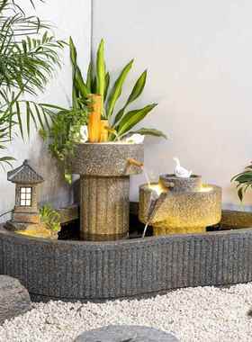 流水鱼池摆件庭院阳台花园循环水喷泉户外造景石磨装饰室内加湿器