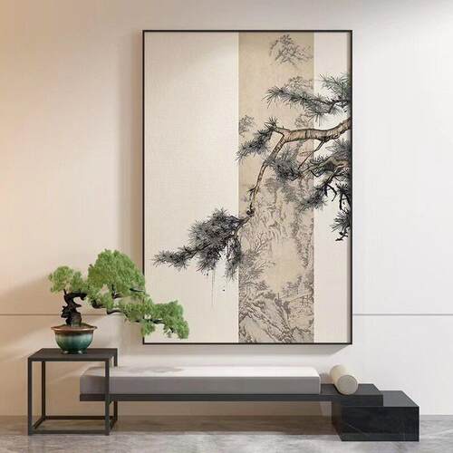 新中式禅意装饰画客厅玄关书房茶室软装样板房松树山水迎挂画A218