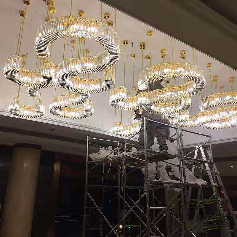 中山酒店灯饰厂家C字型水晶灯轻奢售楼处大堂灯具展厅宴会厅吊灯
