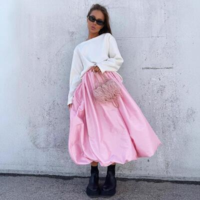 Bright colored midi skirt evening high waisted balloon