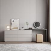 实木意式 极简梳妆台五斗柜一体卧室电视柜化妆桌组合床尾收纳整