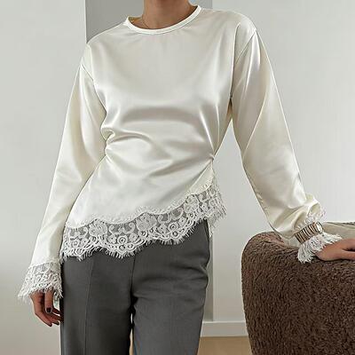 Muslim Satin Asymmetrical Lace Long Sleeve Top All Seasons