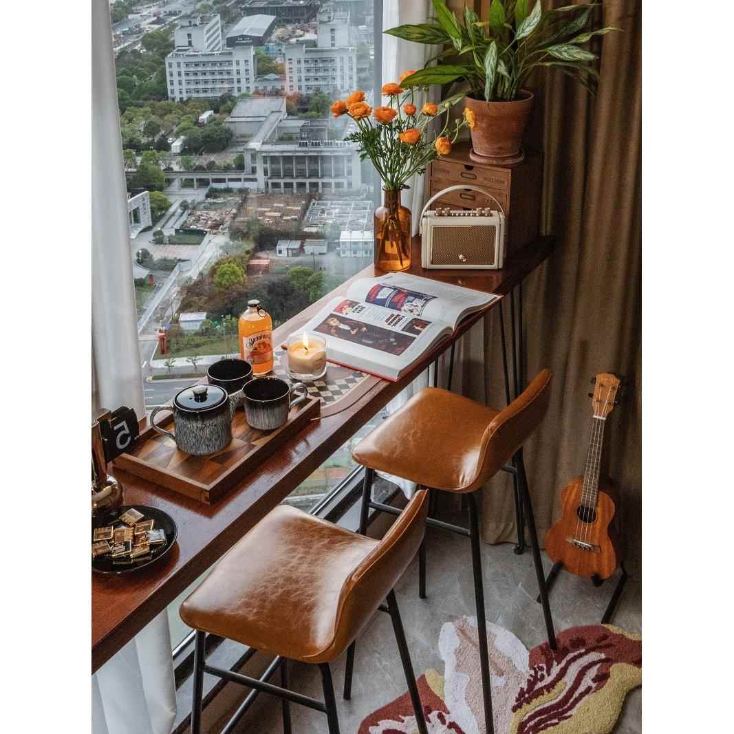苍崎阳台实木吧台桌家用小吧台铁艺靠墙长条桌客厅酒吧台高脚桌子图片