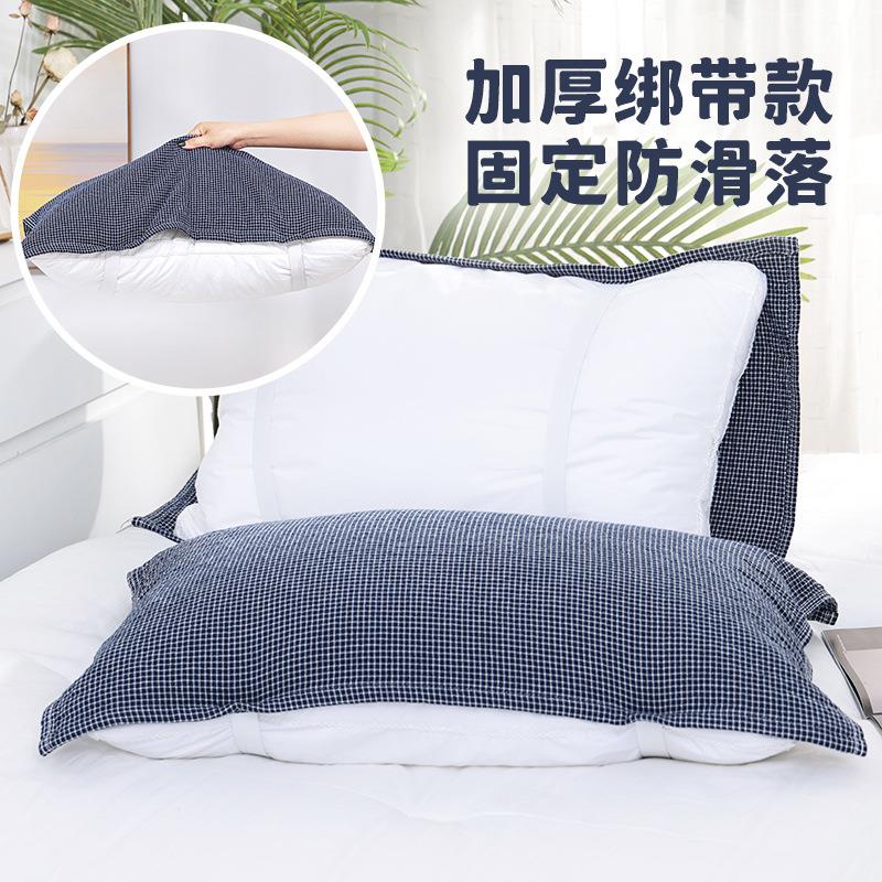 纯棉纱布绑带枕巾松紧带固定防脱落情侣成人加大枕头巾