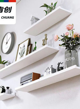 墙上置物架实木复古置物板餐厅装饰宿舍书架客厅沙发悬空摆件搁板