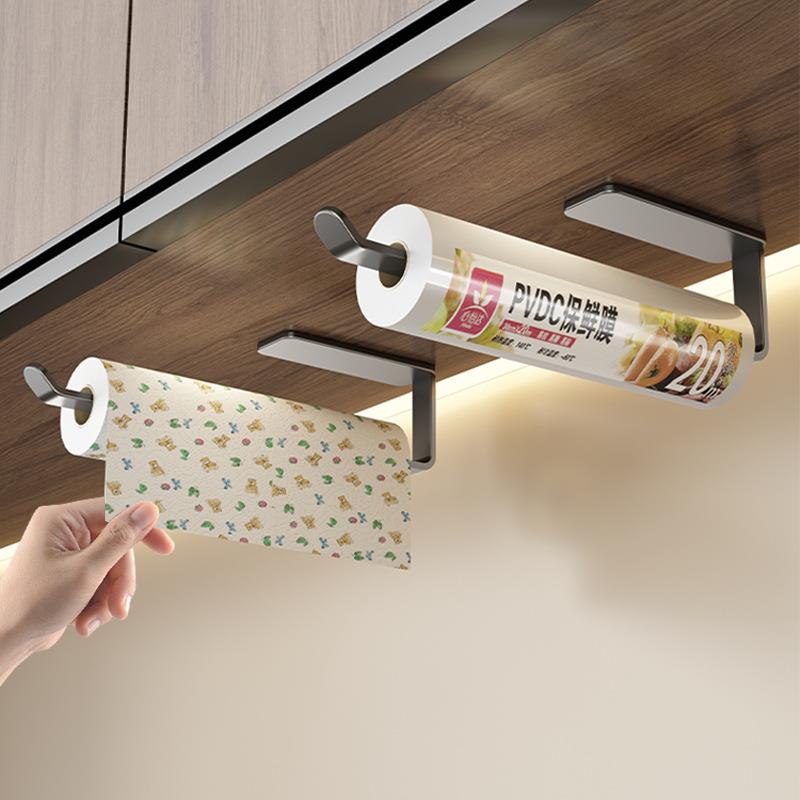 厨房挂架免打孔壁挂式橱柜卷纸保鲜膜袋吸油纸用纸抹布收纳纸巾架