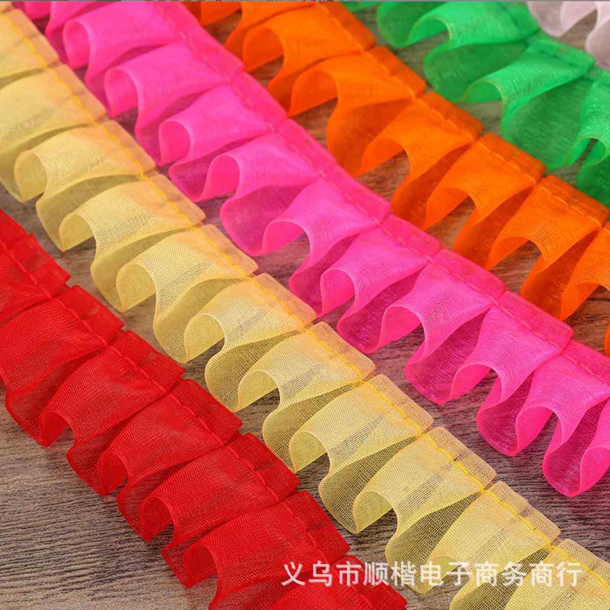 现货2.5cm韩纱丝带雪纱带DIY服饰家纺玩具荷叶褶皱打折花边60米