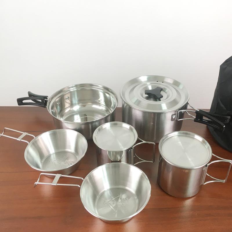 不锈钢户外套锅 便捷式可折叠收纳野营用品套装炊具雪拉碗折叠杯