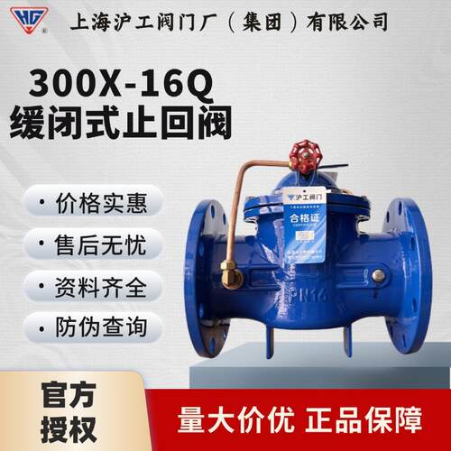上海沪工阀门单向水处理阀法兰卧式止回阀缓闭式止回阀300X-16Q