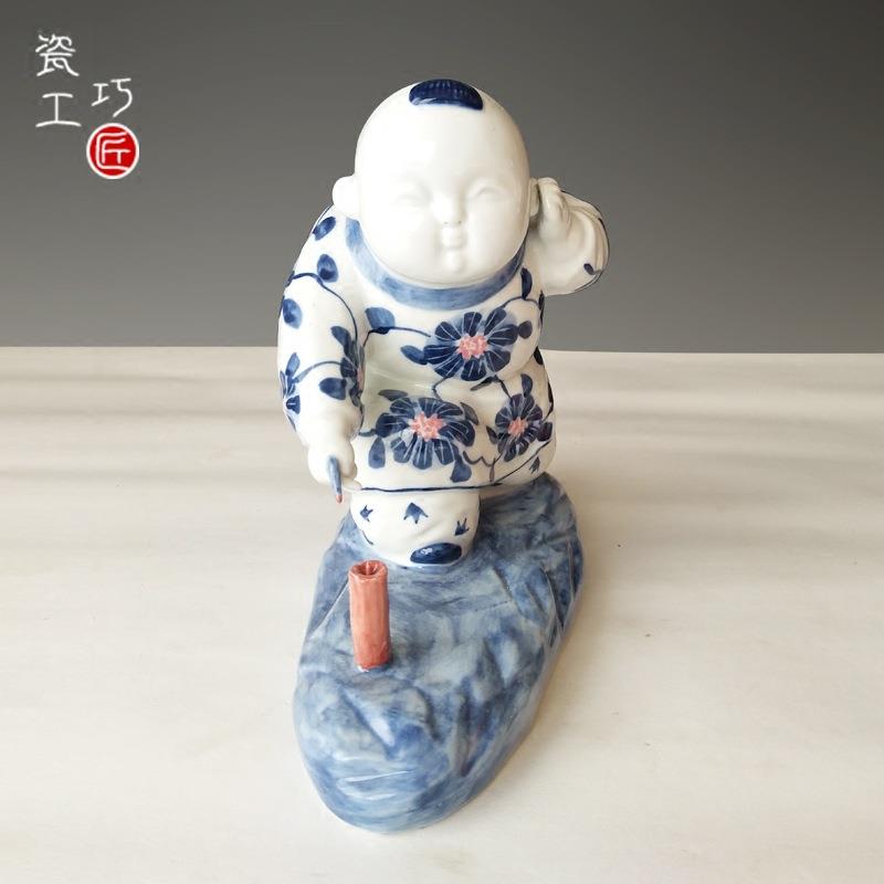 陶瓷手工青花瓷摆件陶瓷娃娃结婚祝寿白瓷装饰工艺家居饰品